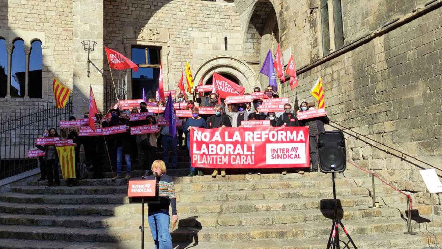 Un acto de Intersindical-CSC contra la reforma laboral en Barcelona el jueves / Cedida