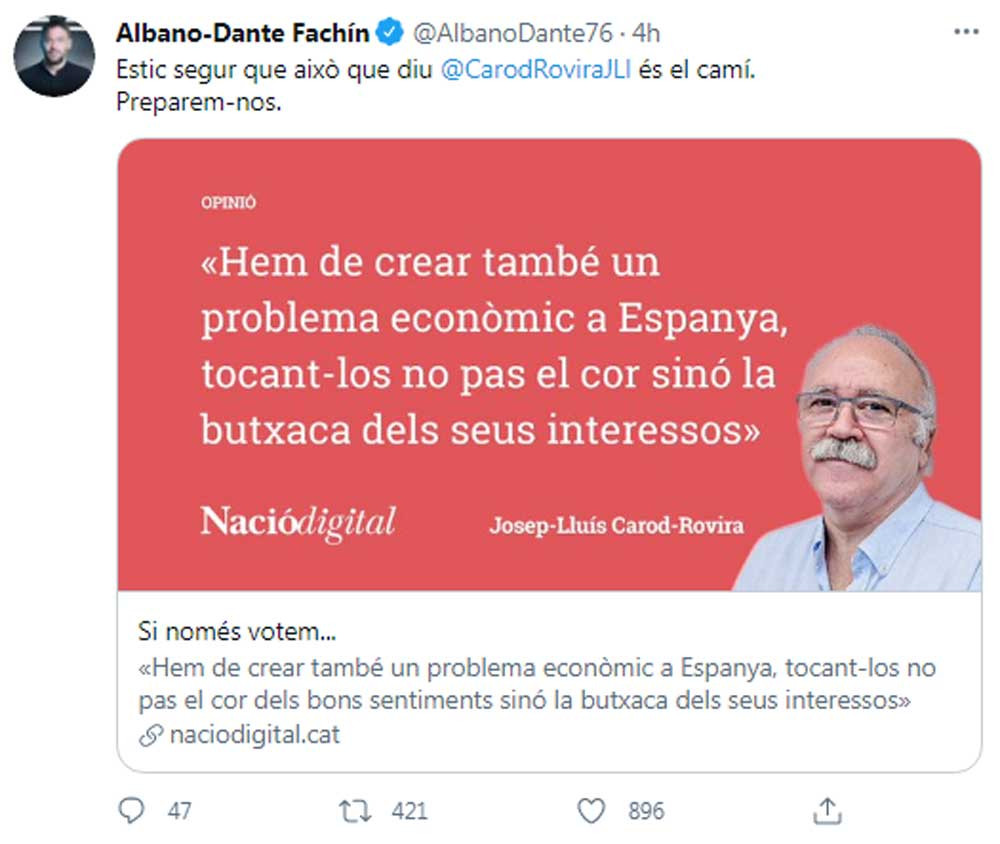 Albano Dante Fachín, aplaudiendo la idea de crear un problema económico en España / @AlbanoDante76 (TWITTER)
