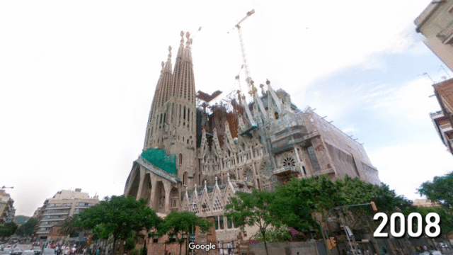 Así ha evolucionado la construcción de la Sagrada Familia desde 2008 / GOOGLE STREET VIEW - CG