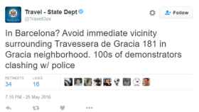 Tweet del Departamento de Estado de EE.UU en el que pide evitar Gracia.