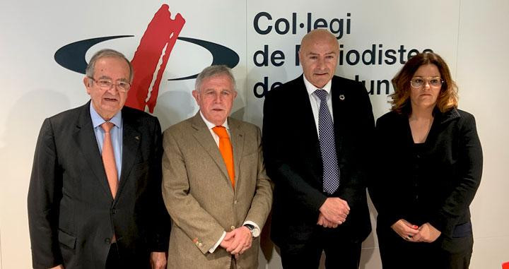El presidente de Pimec, Josep González (i), junto a los candidatos Enric Crous (2i) y José María Torres (2d) / CG