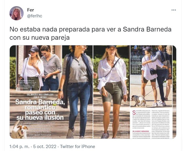 Tweet con Sandra Barneda y su nueva ilusión