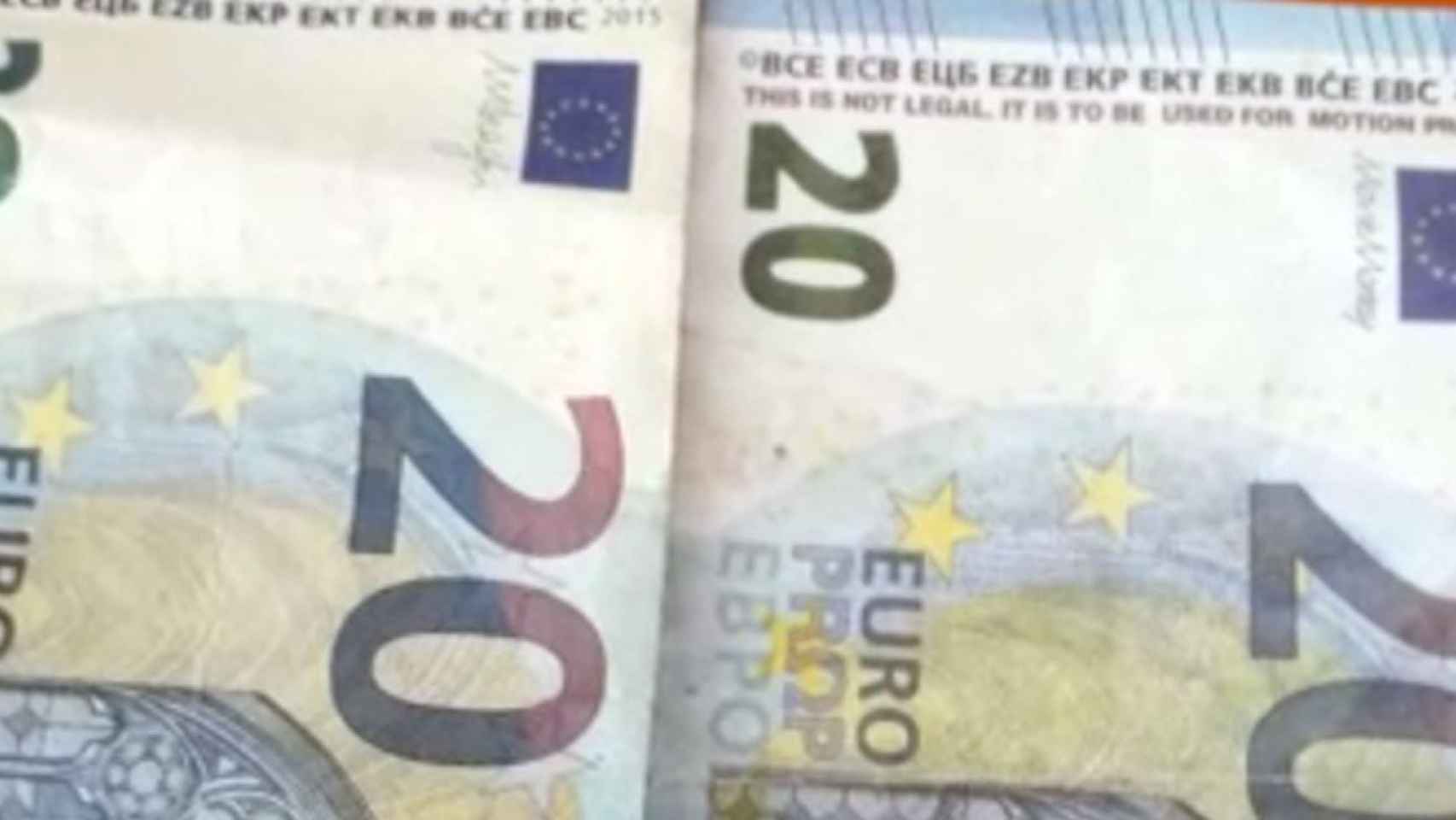 El billete de 20 euros verdadero y el falso