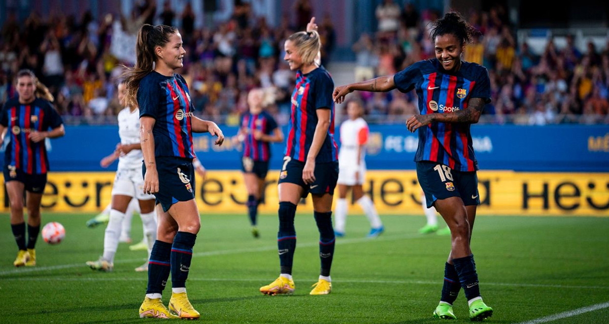 La celebración de Geyse Ferreira, durante la goleada del Barça Femenino en el Gamper / FCB