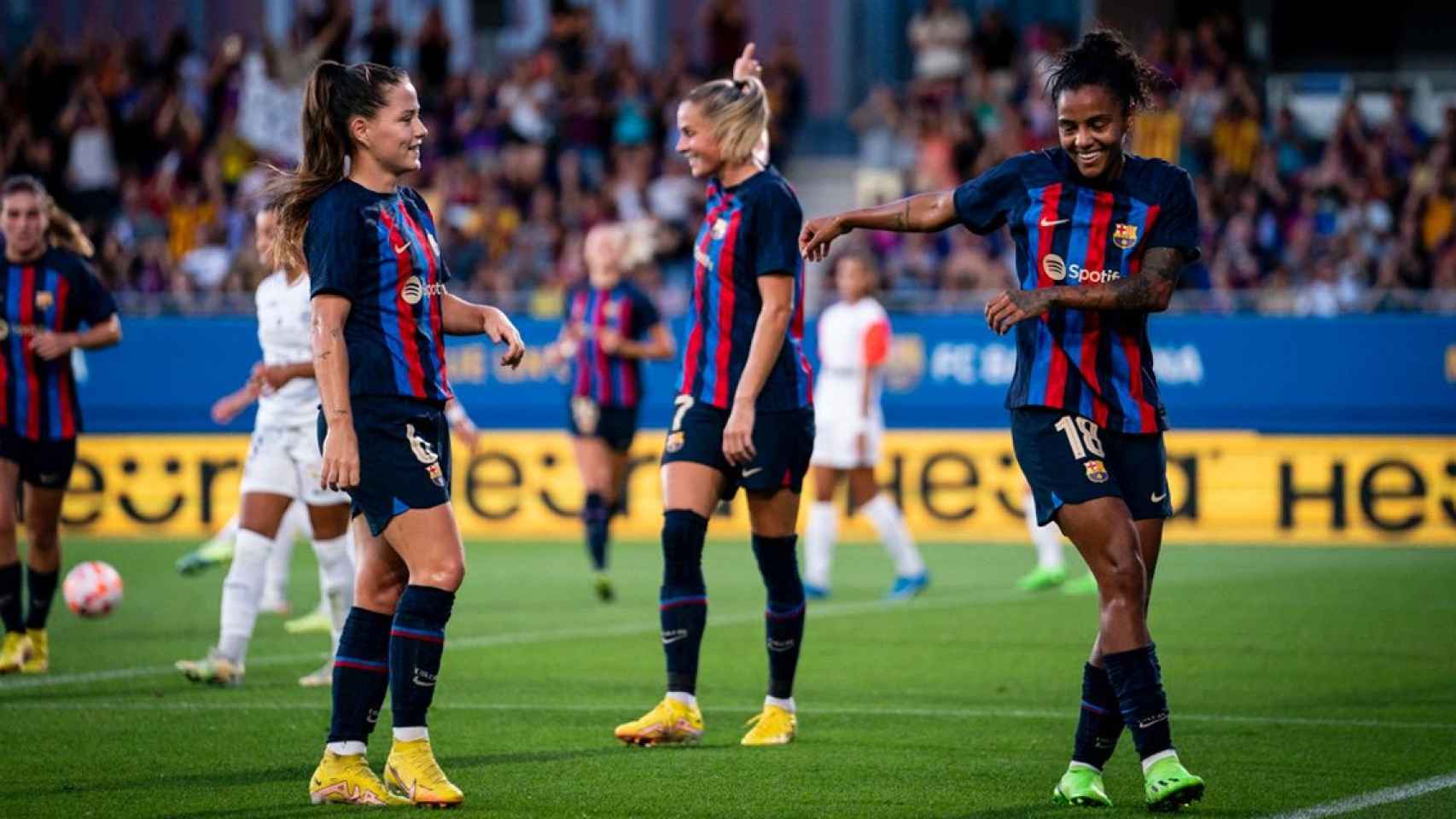 La celebración de Geyse Ferreira, durante la goleada del Barça Femenino en el Gamper
