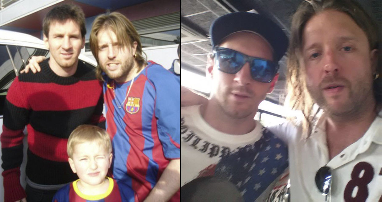 Alén Ayerdi posa junto a Leo Messi en dos momentos distintos, en los años 2012 y 2015 / CM