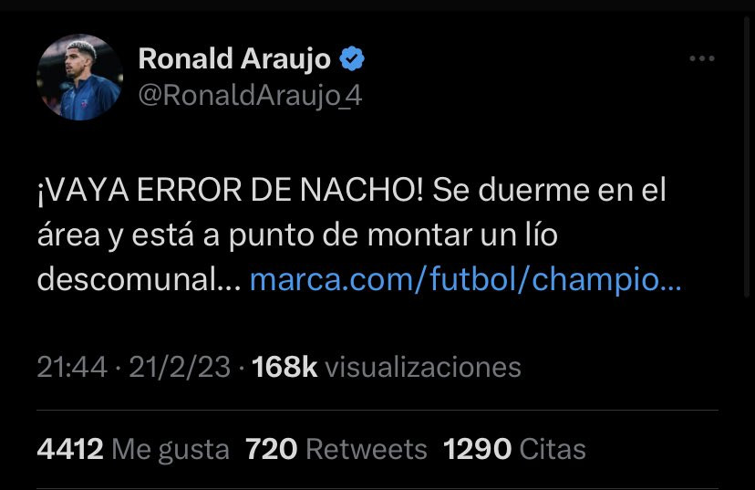 El extraño comentario de Ronald Araujo en Twitter durante el Liverpool-Madrid / REDES