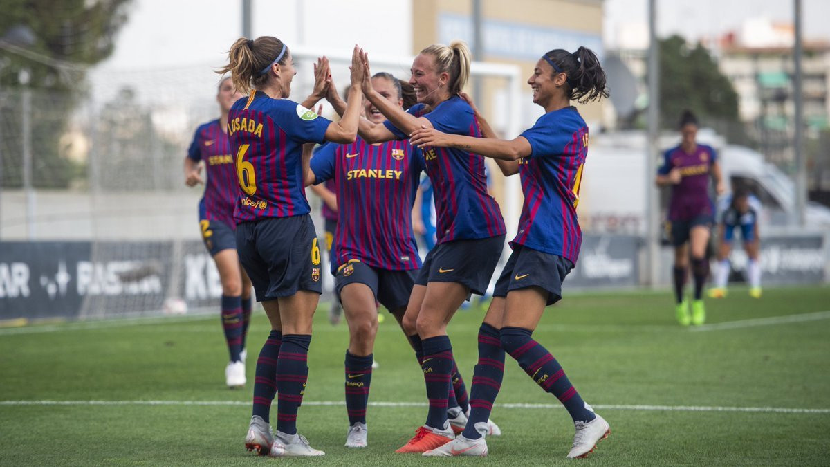 Una foto de archivo del Barça femenino celebrando un gol