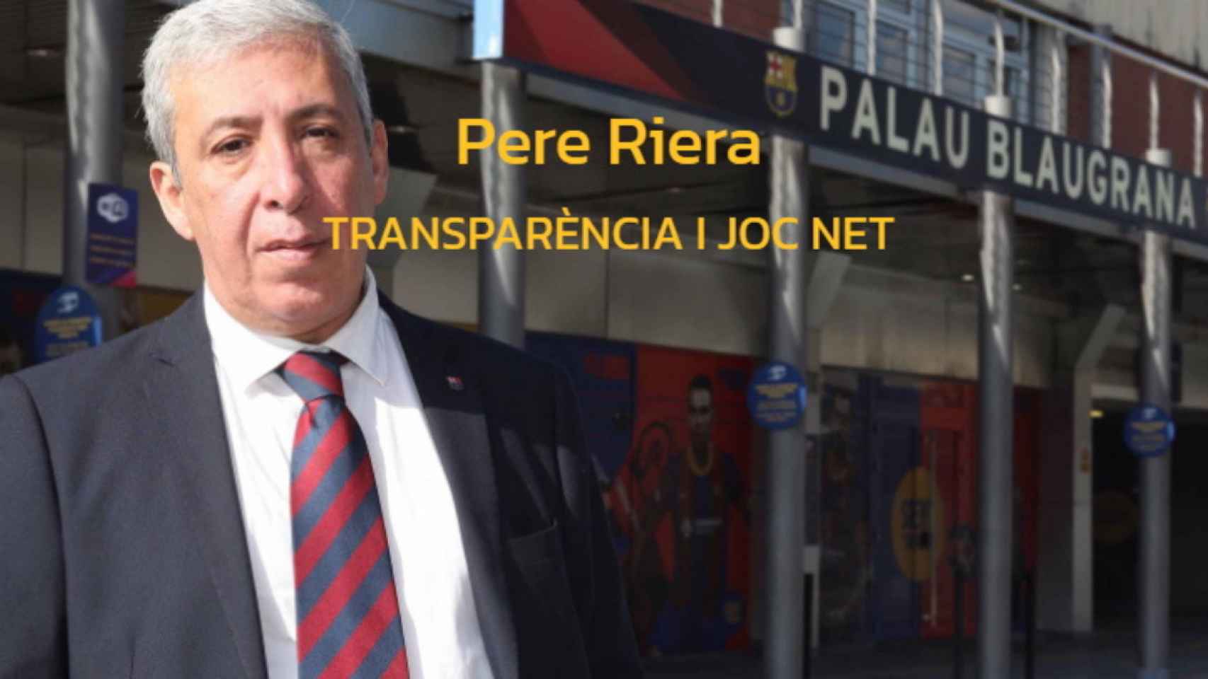 Cartel del precandidato Pere Riera / 'Transparencia i joc net'