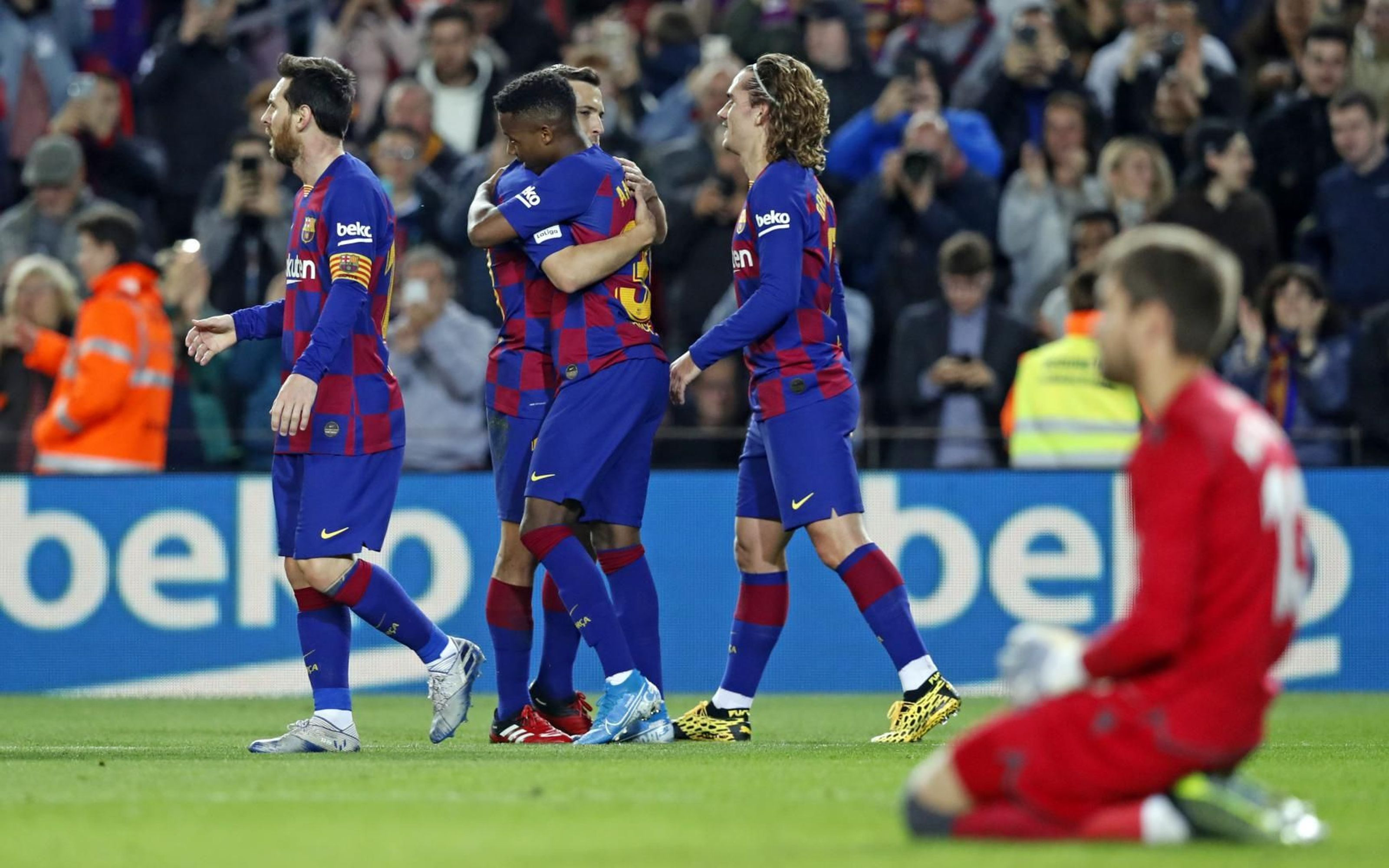 Los jugadores del Barça celebrando un gol de Ansu contra el Levante / FC Barcelona