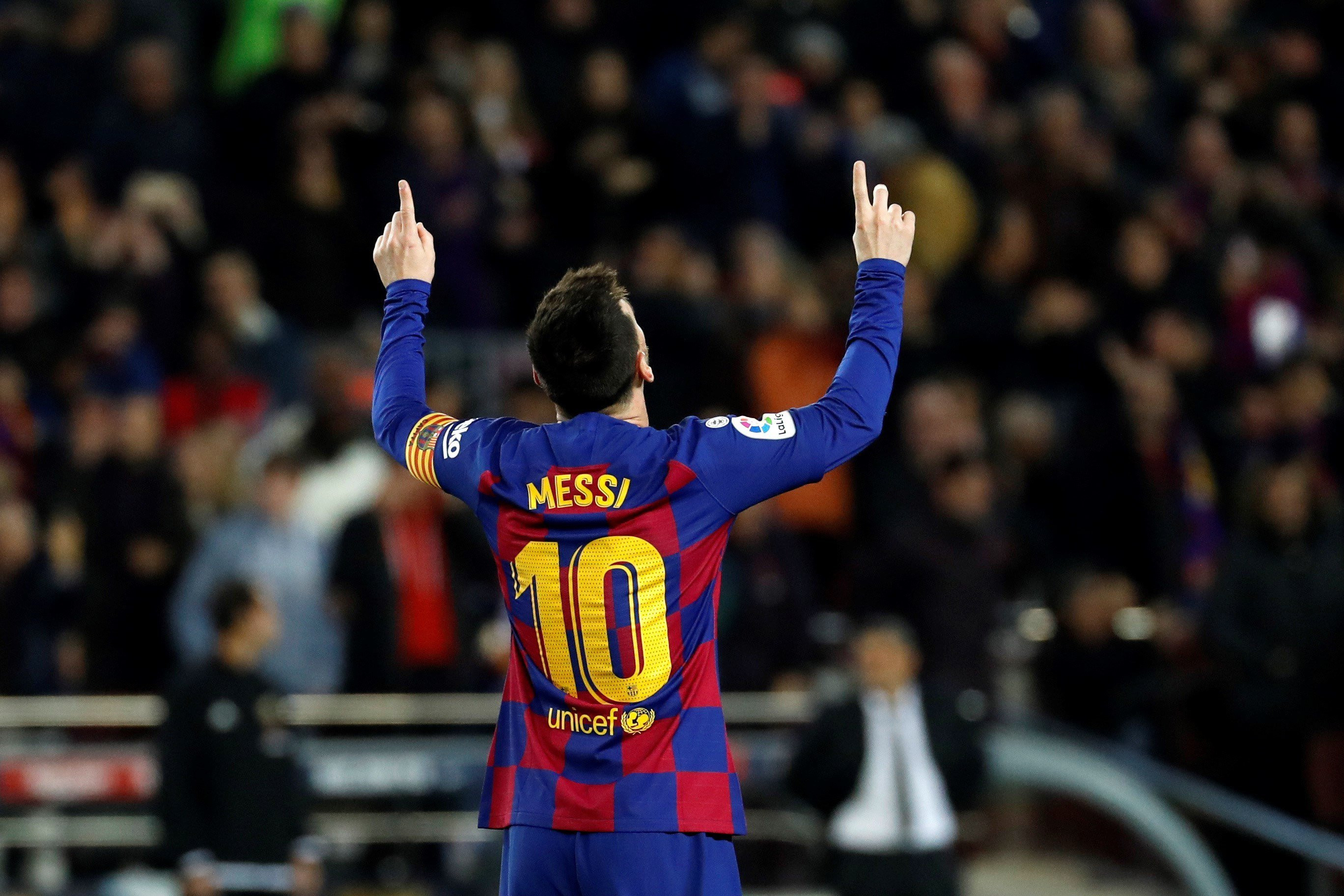 Leo Messi celebrando su primer gol contra el Mallorca / EFE