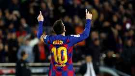 Leo Messi celebrando su primer gol contra el Mallorca / EFE