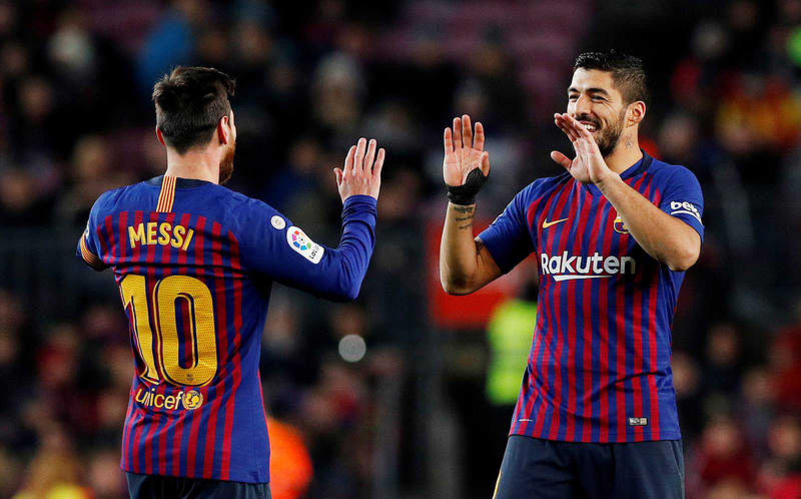 Messi y Luis Suárez celebrando un gol contra el Leganés / EFE