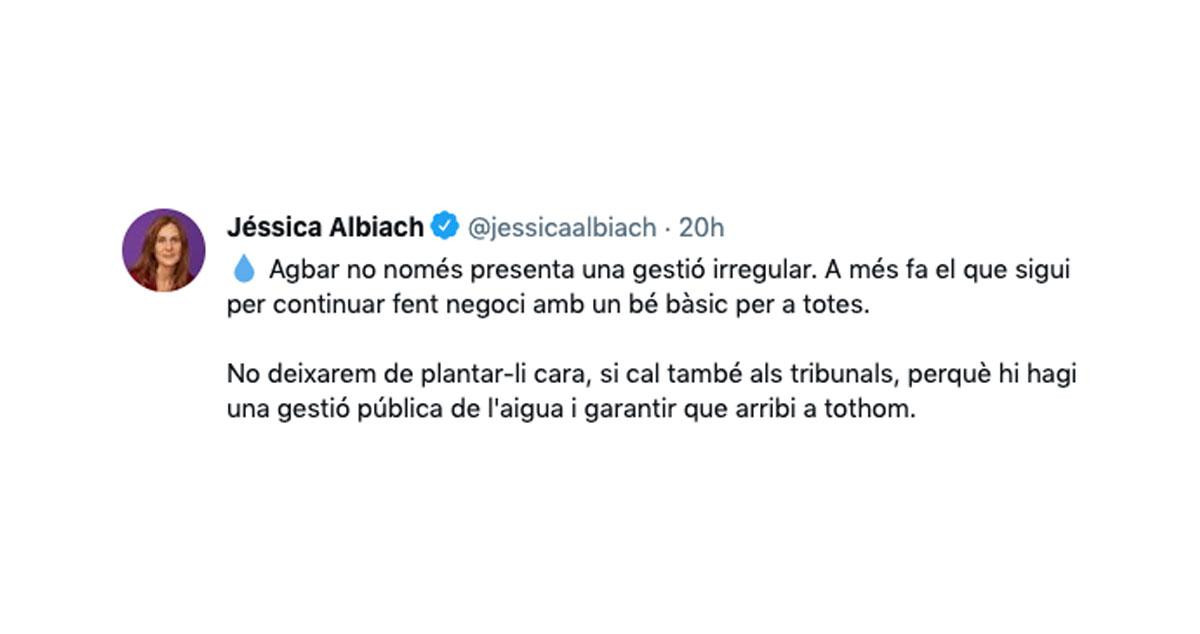 El mensaje divulgado por la líder de los comunes, Jéssica Albiach / TWITTER