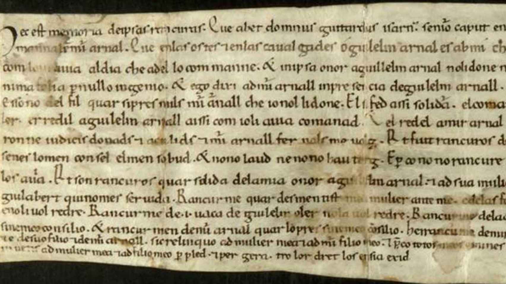 Extracto del escrito en catalán 'Memorial de greuges de Guitard Isarn, senyor de Caboet' / BIBLIOTECA DE CATALUNYA