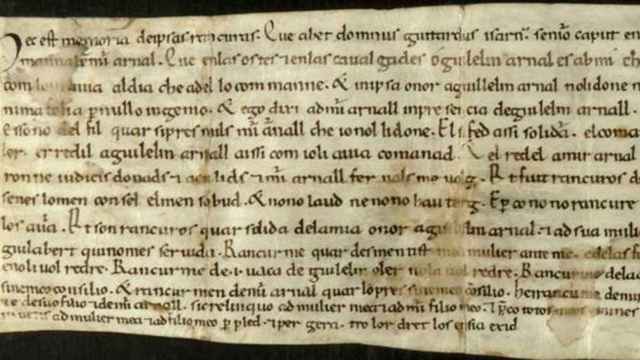 Extracto del escrito en catalán 'Memorial de greuges de Guitard Isarn, senyor de Caboet' / BIBLIOTECA DE CATALUNYA