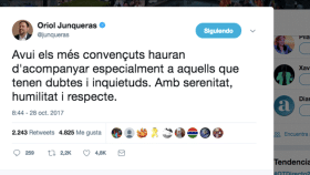 El mensaje a través de Twitter de Oriol Junqueras / CG