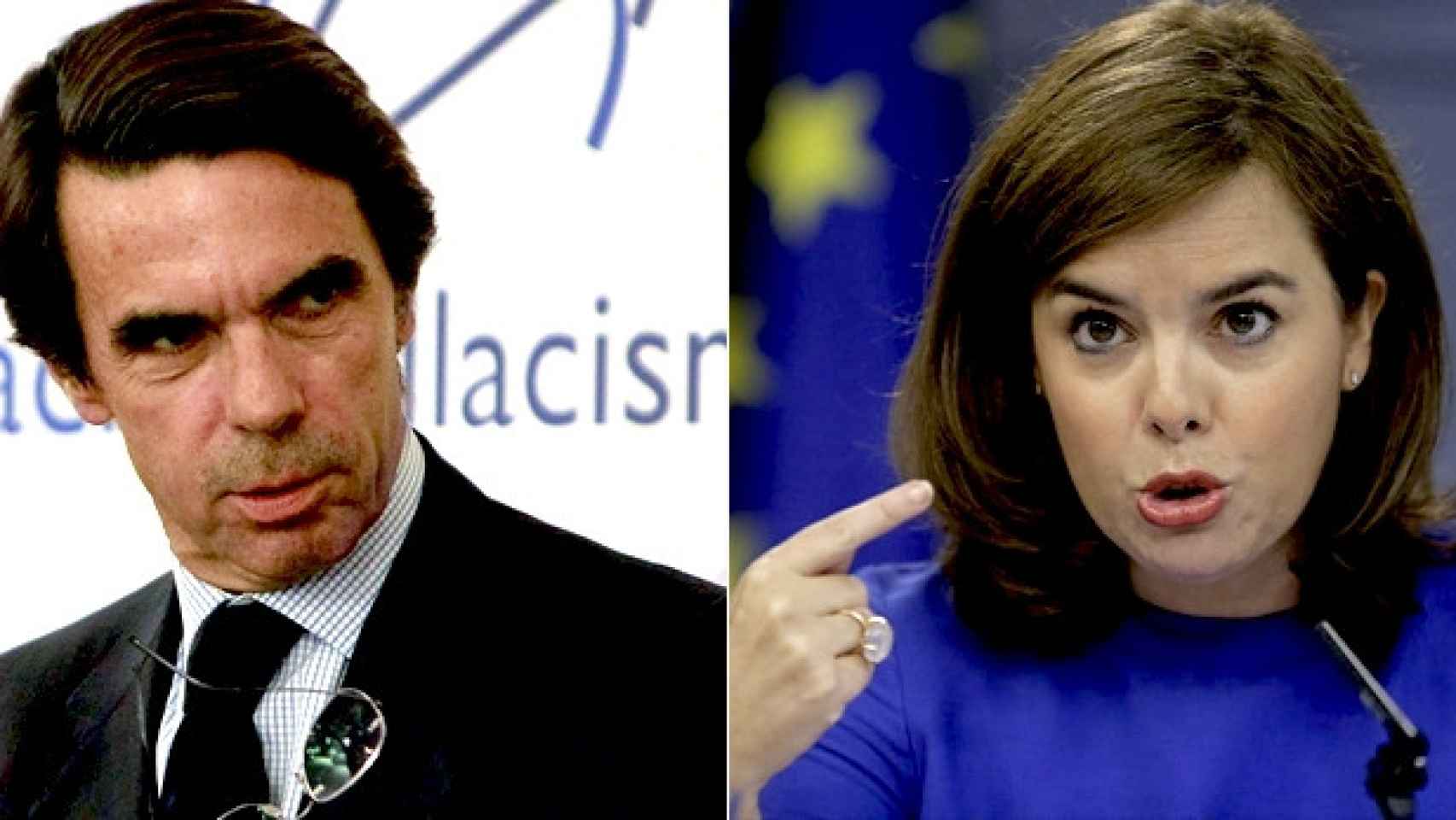 José María Aznar (i), expresidente del Gobierno, y Soraya Sáenz de Santamaría (d), vicepresidenta, en dos imágenes de archivo / FOTOMONTAJE DE CG