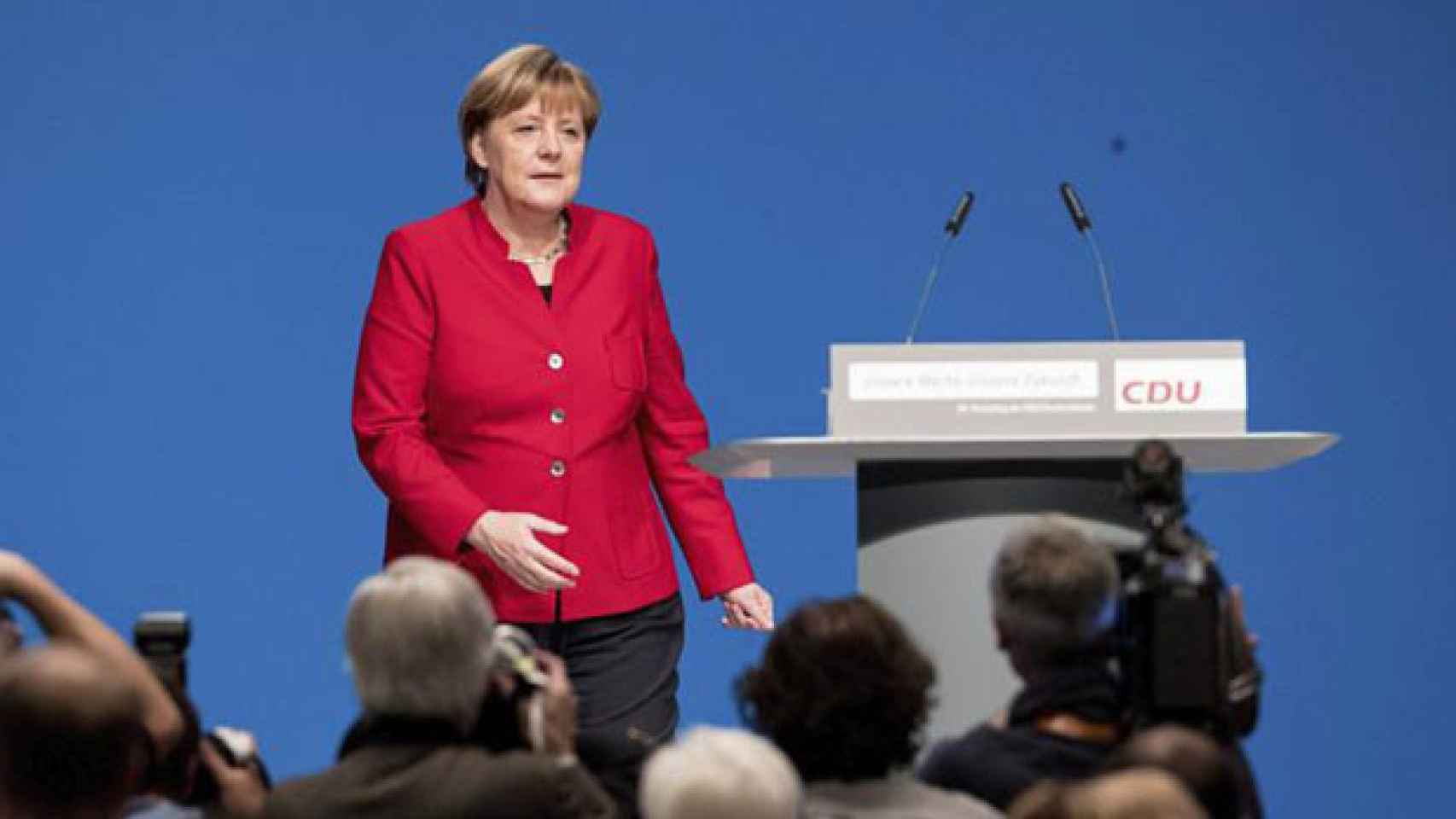 La canciller alemana, Angela Merkel, tras ser reelegida presidenta de la Unión Cristianodemócrata (CDU) / EFE