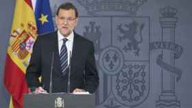 El presidente del Gobierno, Mariano Rajoy, en su comparecencia en la Moncloa