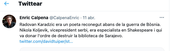 Tuit del periodista de TV3 y Catalunya Ràdio Enric Calpena contra Cercas / TWITTER