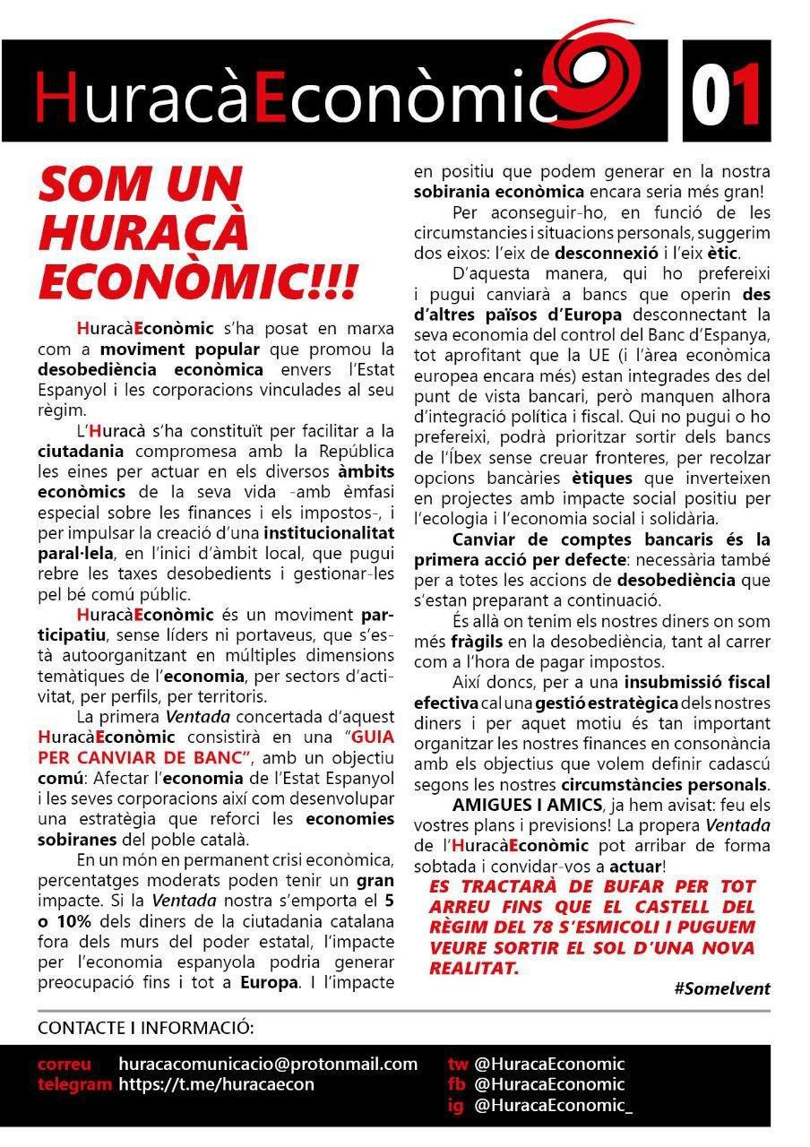 Texto de la Guía para cambiar de banco de la pseudoplataforma independentista Huracà Econòmic / TWITTER