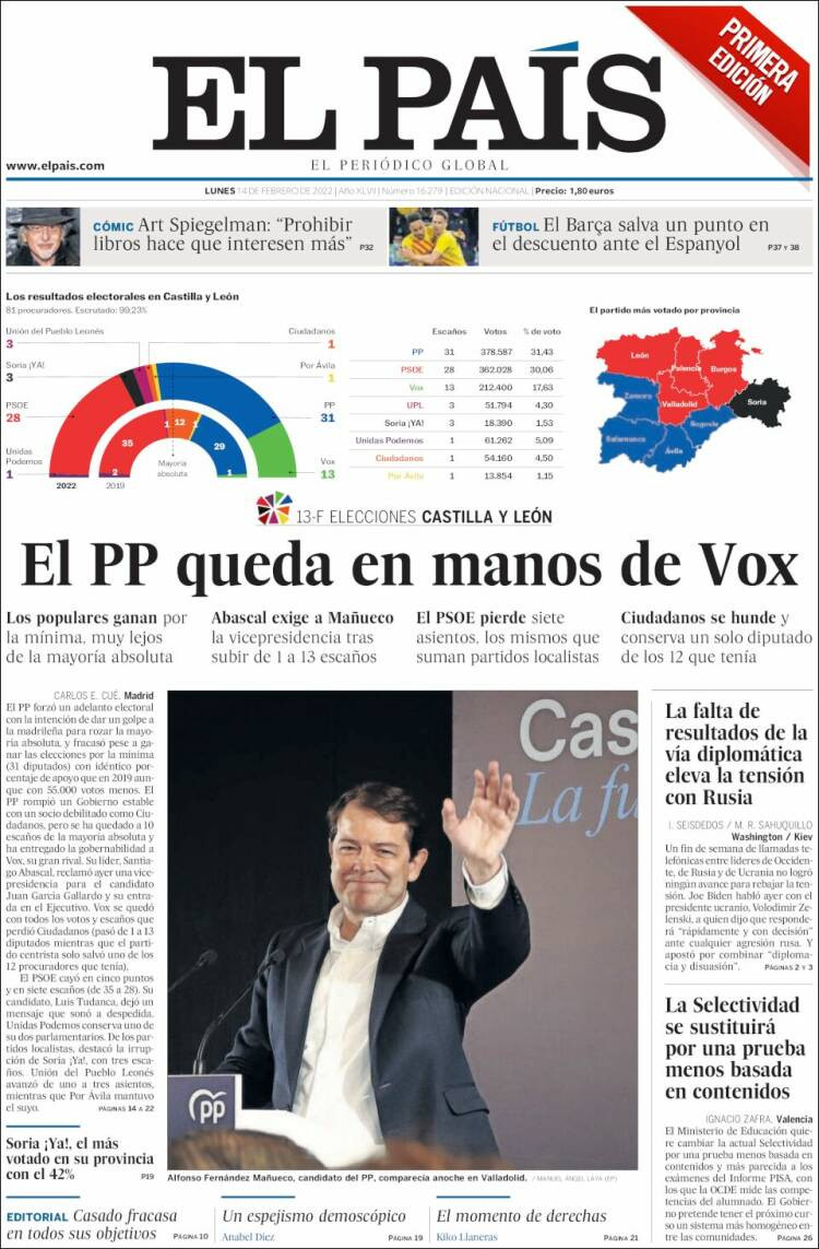 Portada de 'El País' del 14 de febrero de 2021 / KIOSKO.NET