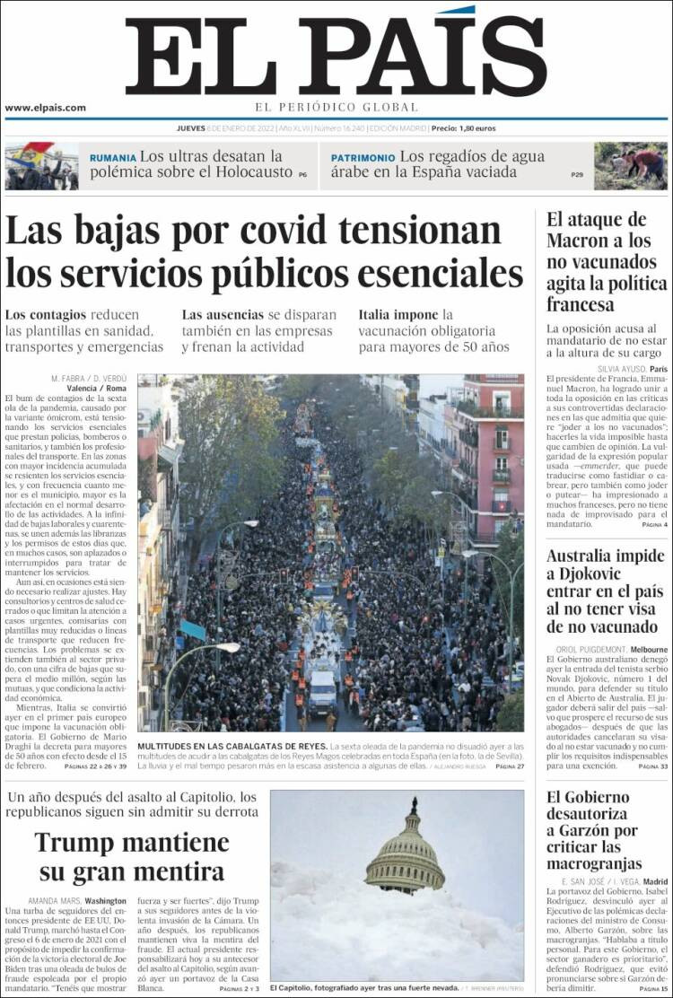Portada de 'El País' del 6 de enero de 2022 / KIOSKO.NET