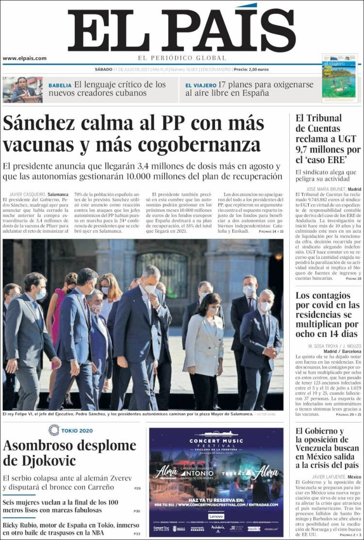 Portada de 'El País', del 31 de julio de 2021 / KIOSKO.NET