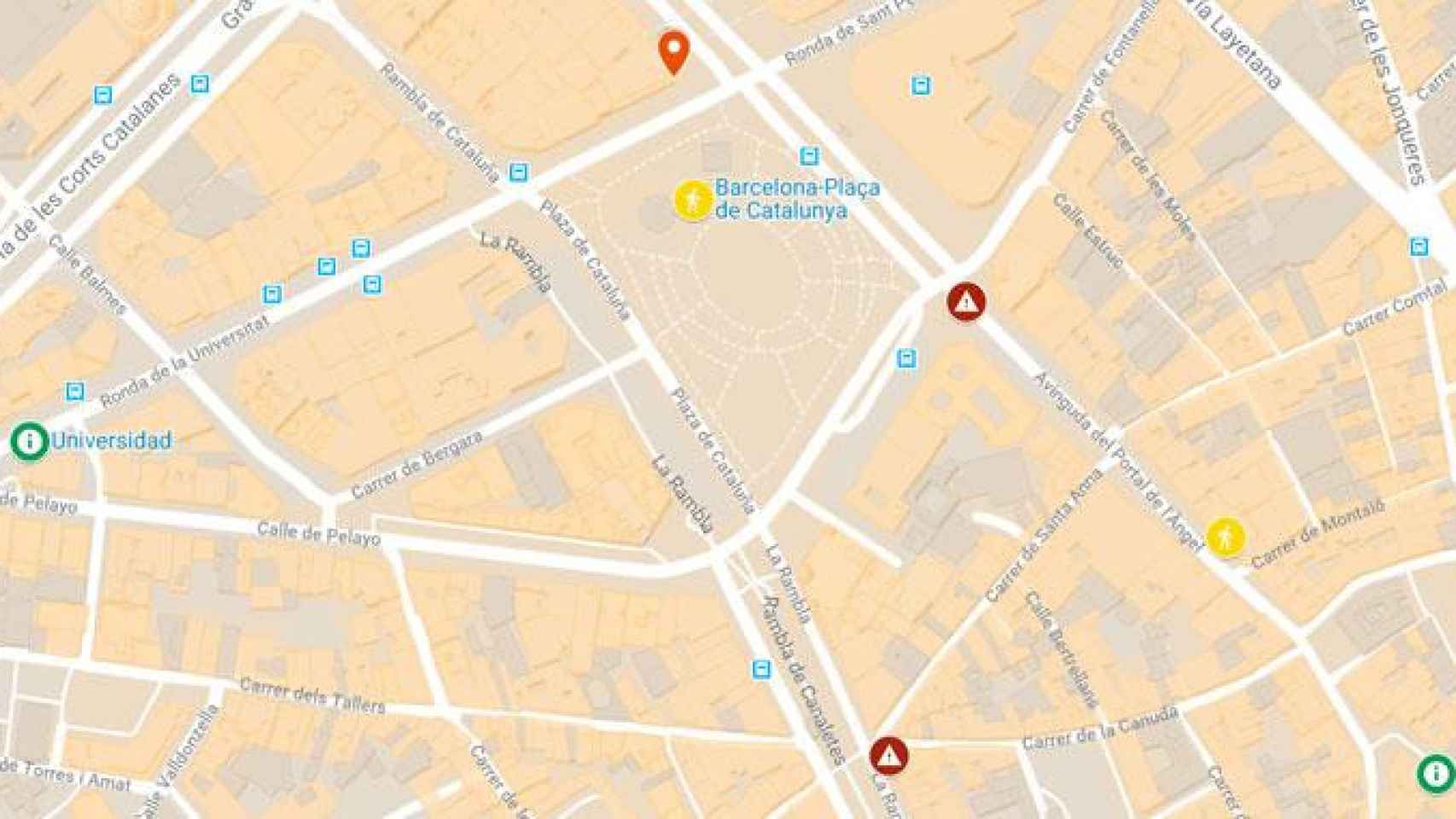 Imagen del mapa del crimen de Barcelona, con los delitos y actos violentos que ocurren en cada barrio / Google Maps