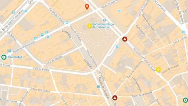 Imagen del mapa del crimen de Barcelona, con los delitos y actos violentos que ocurren en cada barrio / Google Maps