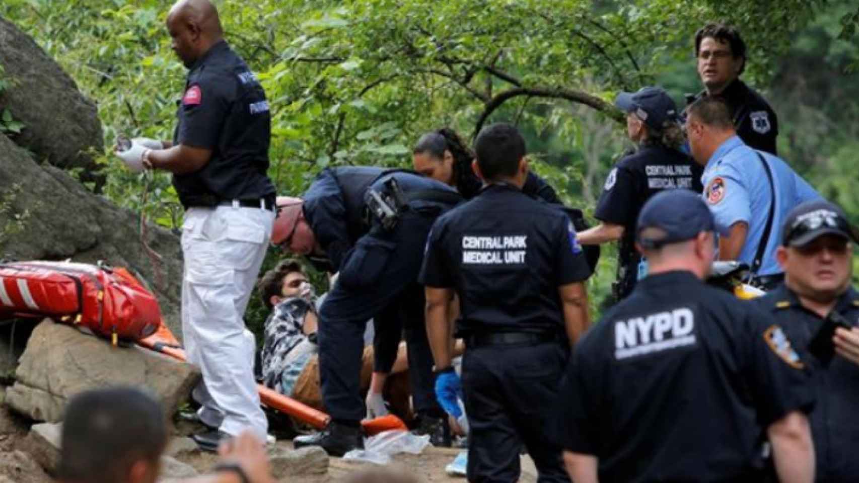 Agentes de la policía de Nueva York atienden al turista herido en el Central Park neoyorquino.