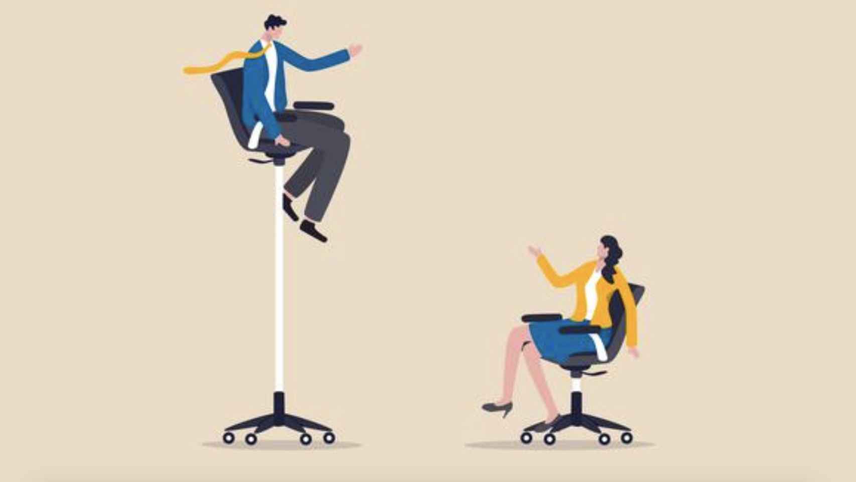 Un hombre en una silla, en una posición más elevada que una mujer, para ilustrar la discriminación salarial / FREEPIK