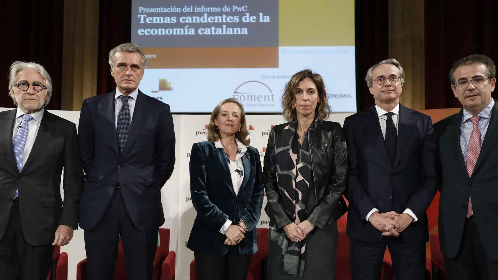 Sánchez Llibre, Gonzalo Sánchez, Nadia Calviño, Àngels Chacón, Javier Faus e Ignacio Morull, en Foment / EFE