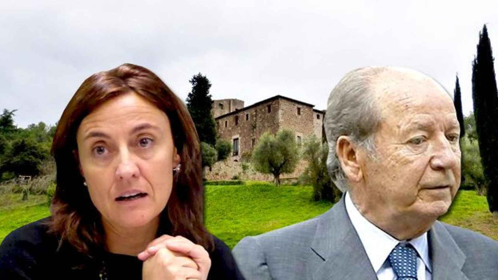 Mercè Conesa, alcaldesa de Sant Cugat del Vallès (Barcelona) y el constructor José Luís Núñez junto a una imagen de la masía de Torre Negre / FOTOMONTAJE DE CG
