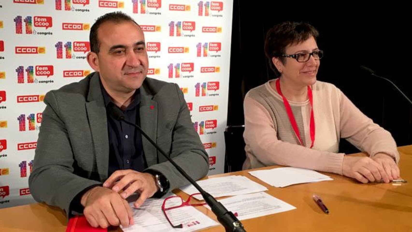 Javier Pacheco, secretario general de CCOO de Cataluña, y Montse Ros, portavoz del sindicato, en el 11 congreso / CG