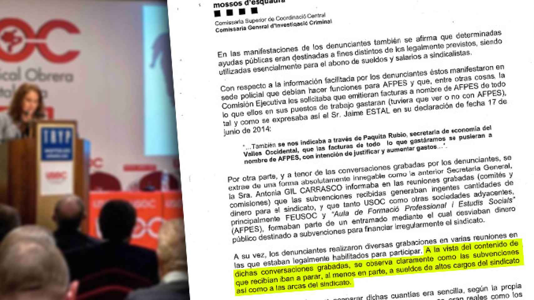 Informe de Mossos d'Esquadra sobre el tercer sindicato catalán, USOC / CG