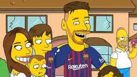 Messi, con la camiseta del Barça, dibujado como un Simpson junto a su familia / Instagram