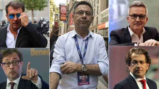 Bartomeu, rodeado por los aspirantes a la presidencia del Barça: Laporta, Benedito, Víctor Font y Toni Freixa / CULEMANIA