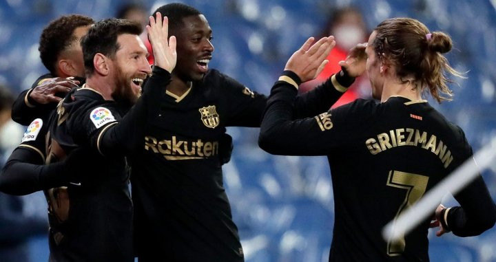 Los jugadores del Barça, celebrando un gol contra la Real Sociedad | EFE