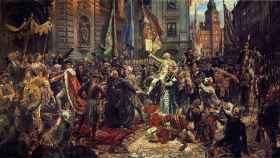 El rey Estanislao Augusto entrando a la Catedral de Varsovia tras aprobarse la Constitución de 1791 pintado por Jan Matejko