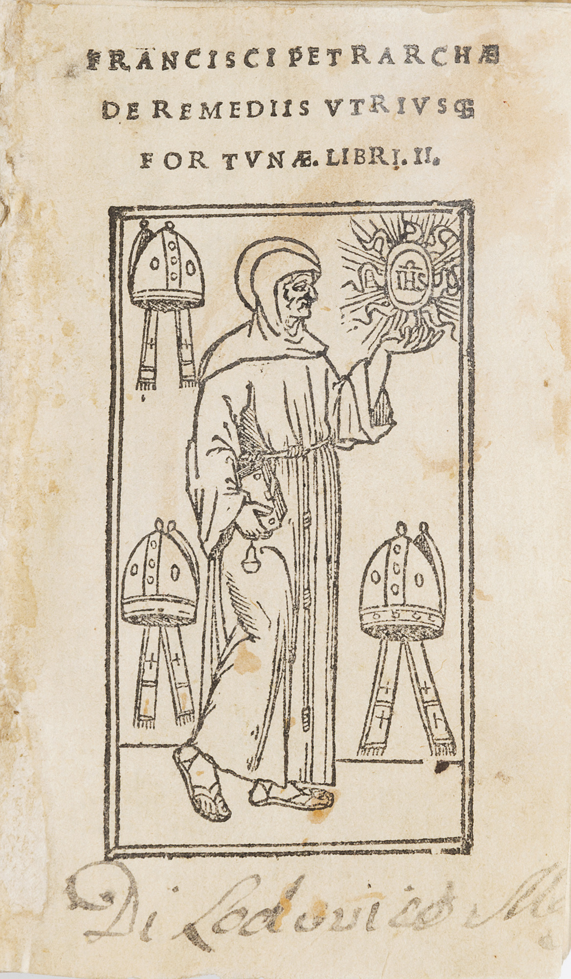 Edición del libro segundo del 'De remediis utriusque fortunae' (1536) de Petrarca impreso en Venecia por Bernardino Stagnino