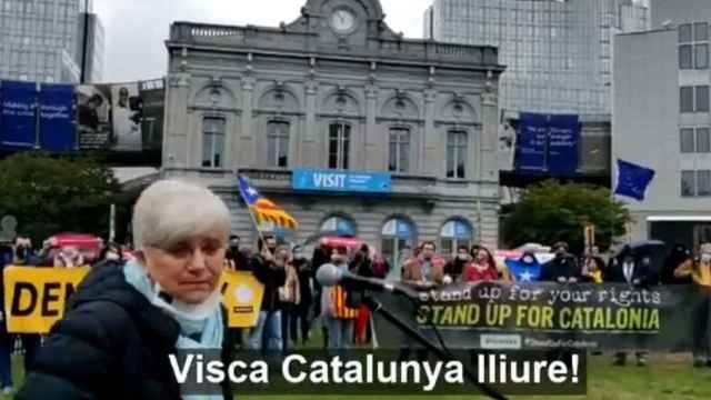 Ponsatí, dando su discurso en un acto de la ANC en Bruselas con motivo del tercer aniversario del referéndum ilegal / @ClaraPonsati (TWITTER)