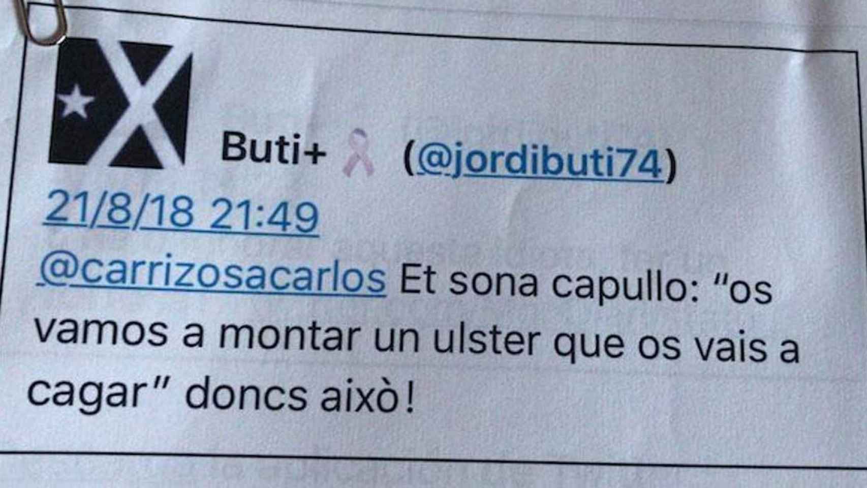 Tuit del mosso Jordi Butinyà