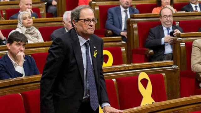 El candidato de JxCat a ser investido presidente de la Generalitat, Quim Torra, durante su discurso en la primera sesión del debate de investidura en el Parlament / EFE