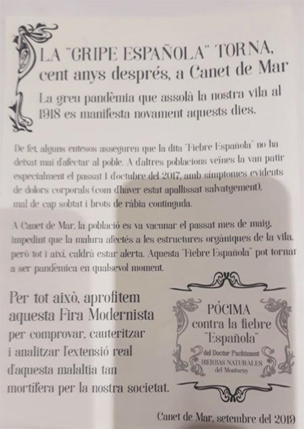 Folletos repartidos en la Feria Modernista de Canet sobre la fiebre española / CG