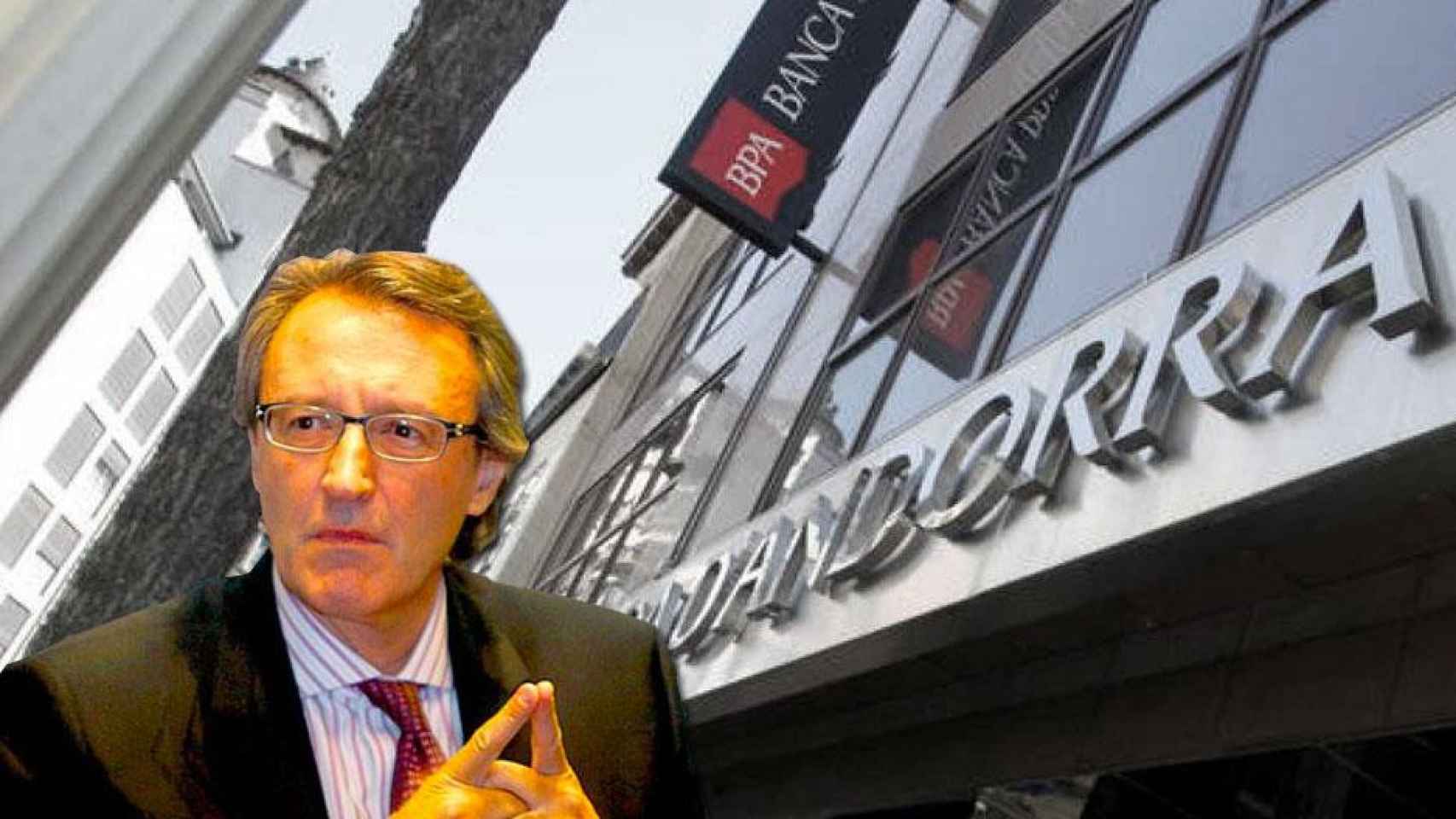 Higini Cierco, uno de los accionistas de referencia de BPA junto a la antigua sede del banco en Andorra / CG