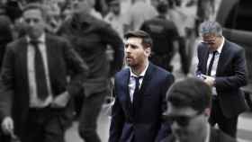 Leo Messi y su padre en la entrada de la Audiencia de Barcelona el pasado 2 de junio, antes de su declaración.
