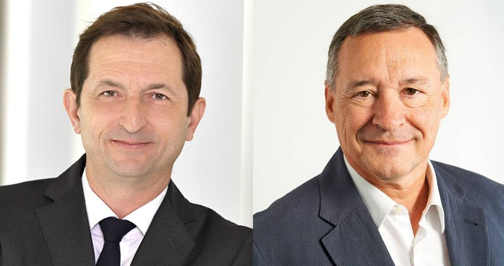 El consejero delegado de Suez, Bertrand Camus (i), y el presidente ejecutivo de Agbar, Àngel Simón (d) / CG