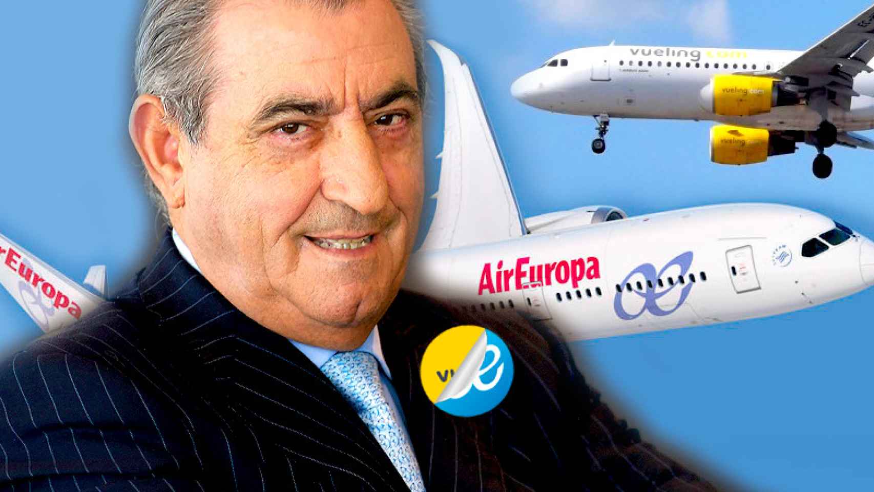 Juan José Hidalgo, dueño del Grupo Globalia (Air Europa), junto a aviones de Vueling y de su compañía.